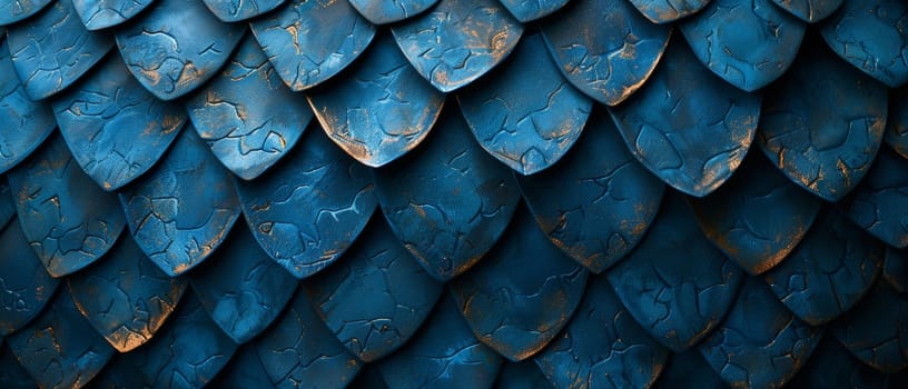 Blue dragon scale pattern close-up - luxury background texture for wallpaper