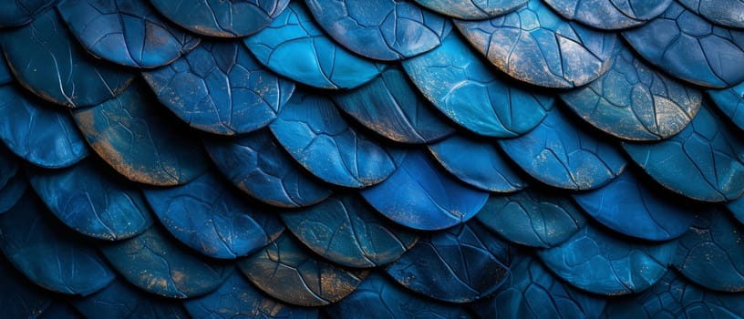 Rich blue fish scales with intricate detailing and a shimmering surface