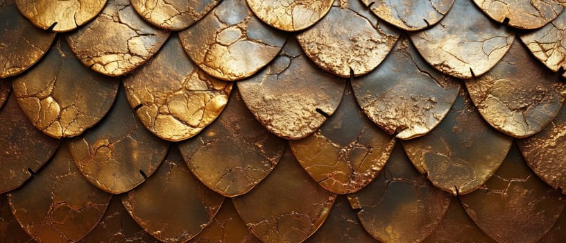 Gold dragon scale pattern close-up - luxury background texture for wallpaper