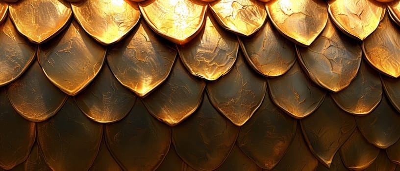 Luxurious golden fish scales with a textured surface, reflecting light and luxury