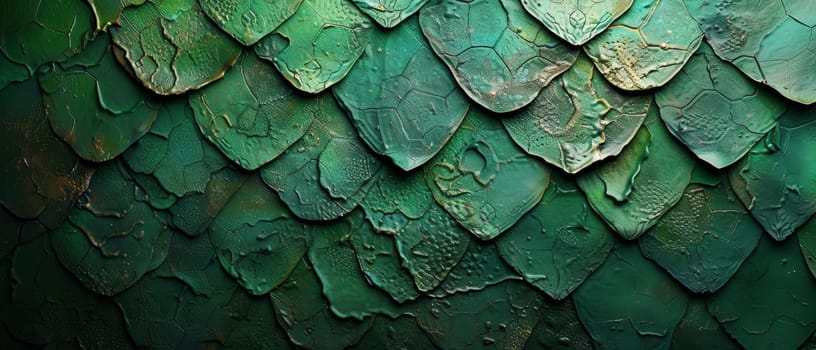 Green dragon scale pattern close-up - luxury background texture for wallpaper