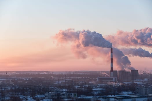 Image of beautiful industrial cityscape during sunrise