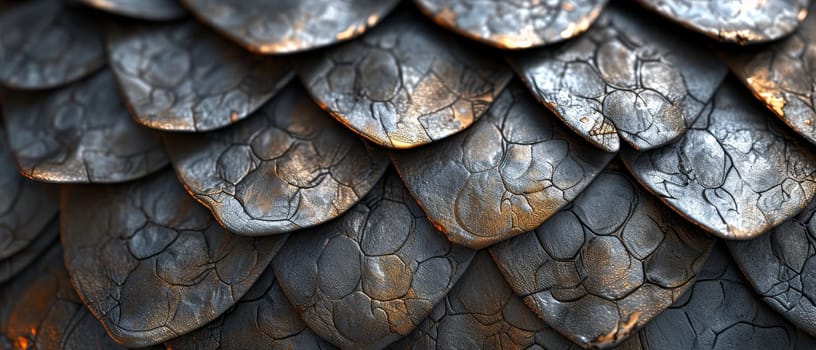 Detailed close-up of metallic crocodile scales with a mix of gold and dark tones