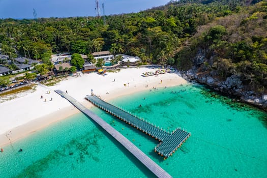 Aerial view of Siam bay in koh Racha Yai also known as Raya Island in Phuket, Thailand, south east asia