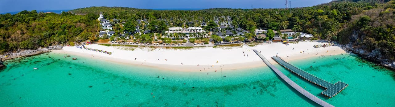 Aerial view of Siam bay in koh Racha Yai also known as Raya Island in Phuket, Thailand, south east asia
