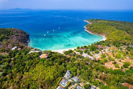 Aerial view of Siam bay in koh Racha Yai also known as Raya Island in Phuket, Thailand, south east asia