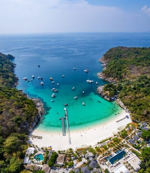 Aerial view of Siam bay in koh Racha Yai also known as Raya Island in Phuket, Thailand, south east asia