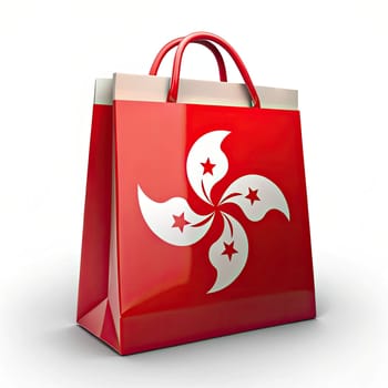 Vibrant HONG KONG Flag Shopping Bag - Explore the artistic rendition of a HONG KONG flag shopping bag against a pristine white backdrop, symbolizing the essence of retail culture and global commerce through Generative AI art