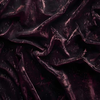 A close up of a dark purple velvet fabric resembling the color of a magenta twilight. The texture is smooth like plant leaves, with hints of electric blue and metallic sheen