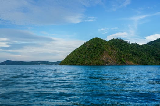 Breathtaking view of hilly island in ocean. Thailand
