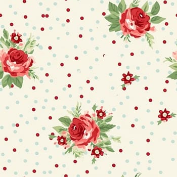 Seamless pattern, tileable floral country holiday print with roses, dots and flowers for wallpaper, wrapping paper, scrapbook, fabric and polka dot roses product design idea