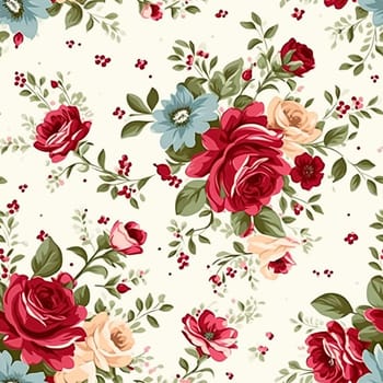 Seamless pattern, tileable floral country holiday print with roses, dots and flowers for wallpaper, wrapping paper, scrapbook, fabric and polka dot roses product design idea