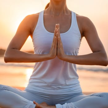 Summer Meditation: Woman Practices Yoga by the Ocean for Fitness