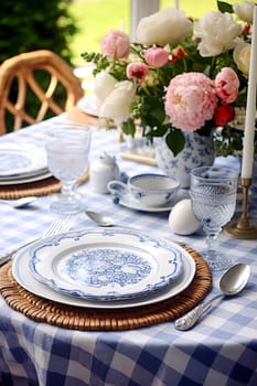 Cottage garden table decor, holiday tablescape and dinner table setting, formal event decoration for wedding, family celebration, English country and home styling inspiration