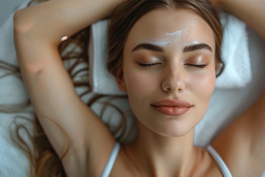 Close up portrait of a young woman patient receiving a laser treatment in a spa salon. ai generated