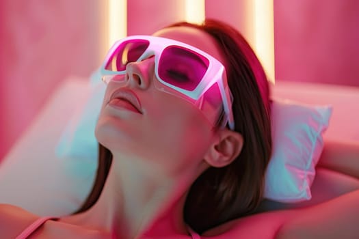 Close up portrait of a young woman patient receiving a laser treatment in a spa salon. ai generated