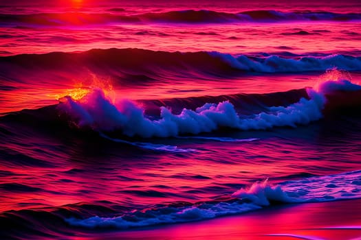 Red waves colored by a setting sun