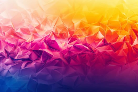 A colorful abstract background with a pink and blue gradient. The background is made up of triangles and squares