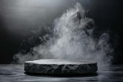 A black stone slab with smoke rising from it. The smoke is thick and dark, giving the impression of a mysterious and ominous atmosphere