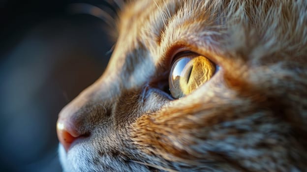 Macro cat's eye close up. Cute pet is watching and looking at camera. Ai generated