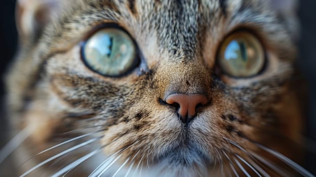 Macro cat's eye close up. Cute pet is watching and looking at camera. Ai generated