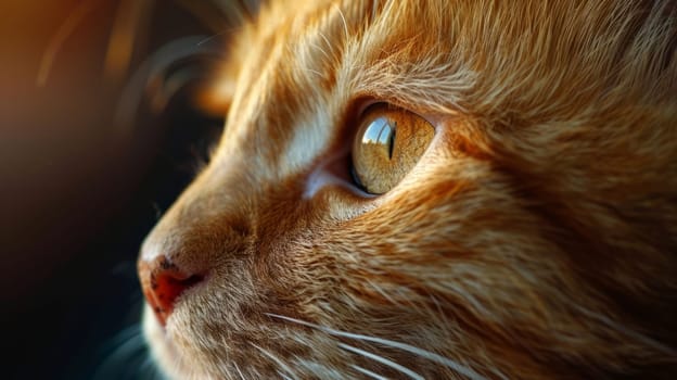 Macro cat's eye close up. Cute pet is watching and looking at camera. Ai generated