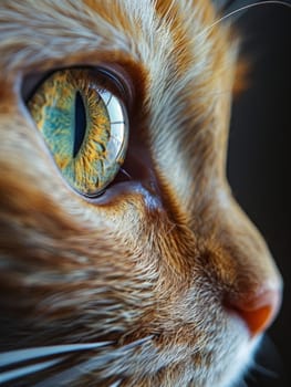 Macro cat's eye close up. Cute pet is watching and looking at camera. Ai generated