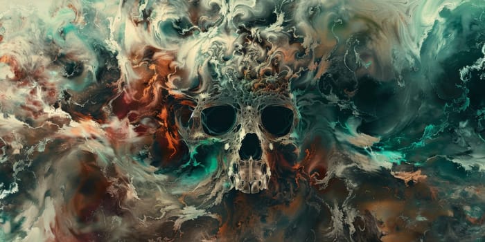 A painting featuring prominent skull