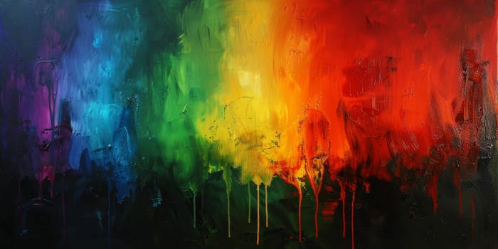 Painting of a rainbow with a colorful paint dripping down