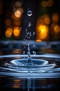 Falling Water Drop Macro Shot. Abstract Vertical Water Background. Ai generated