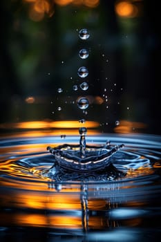 Falling Water Drop Macro Shot. Abstract Vertical Water Background. Ai generated