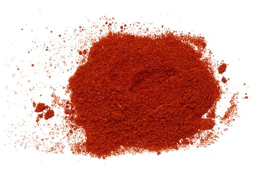 Scattered pile of smoked ground red paprika, top view