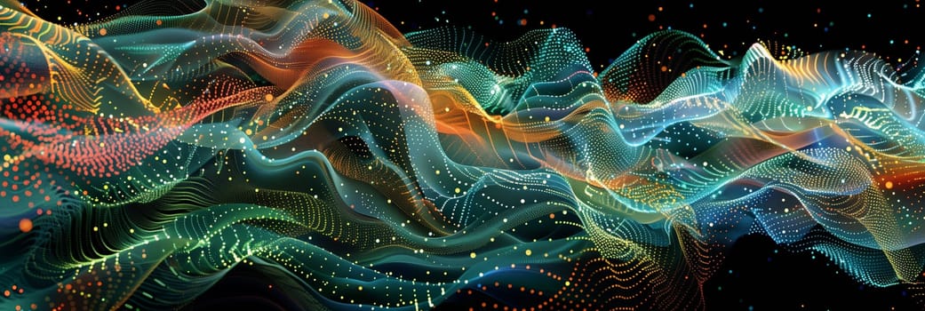 A computer generated depiction of a wave of light, bending and refracting, creating a mesmerizing visual display.