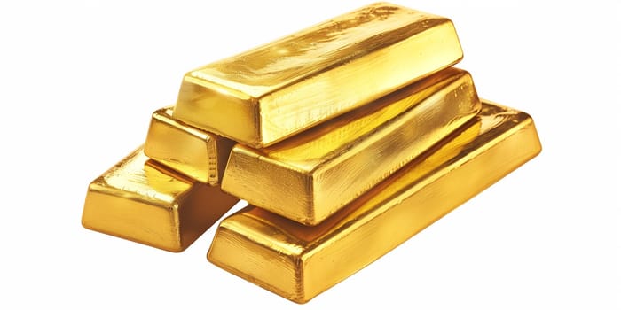 A stack of gold bars is neatly aligned on top of each other, showcasing their shiny, metallic surfaces and uniform shape. The light reflects off the bars, emphasizing their value and weight.