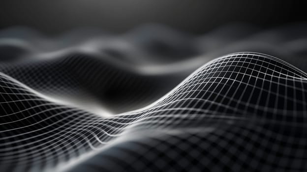 A digital representation of a rippling mesh landscape, showcasing curves and peaks in varying shades of gray to create a sense of depth and movement