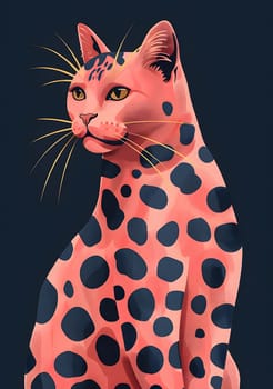 A fawn Felidae sleeve with pink fur and black polka dots, showcasing an artistic and unique pattern on its terrestrial body. Its whiskers and snout add to its carnivore charm