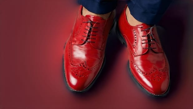 A pair of red men's shoes on a transparent background
