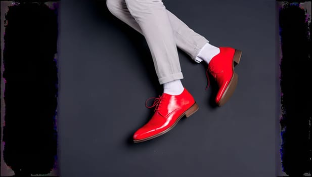 A pair of men's feet in red shoes on a transparent background
