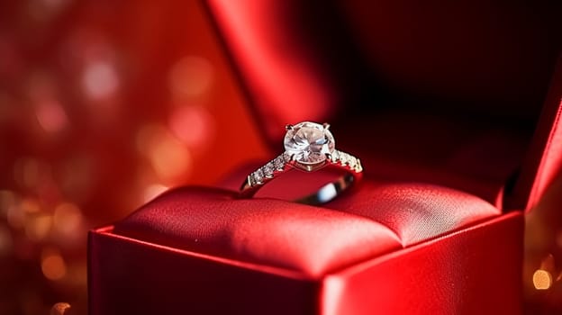 Jewellery, proposal and holiday gift, diamond engagement ring as symbol of love, romance and commitment affection
