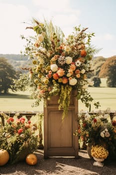 Floral decoration, wedding decor and autumn holiday celebration, autumnal flowers and event decorations in the English countryside garden, country style idea