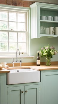 Mint cottage kitchen interior design, home decor and house improvement, English in frame kitchen cabinets in a country house interiors