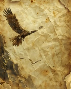 A majestic Accipitridae bird soars over a rugged mountain, its feathered wings outstretched. The Art captures the Falconiformes beauty of nature in flight