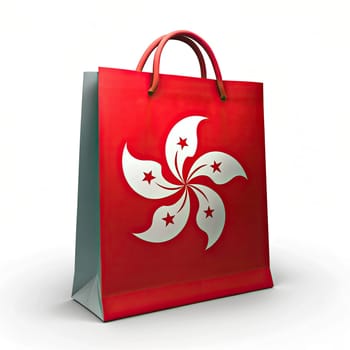 Vibrant HONG KONG Flag Shopping Bag - Explore the artistic rendition of a HONG KONG flag shopping bag against a pristine white backdrop, symbolizing the essence of retail culture and global commerce through Generative AI art