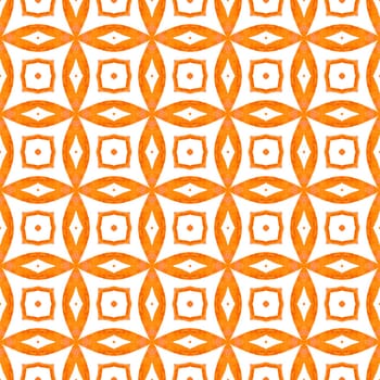 Textile ready eminent print, swimwear fabric, wallpaper, wrapping. Orange immaculate boho chic summer design. Repeating striped hand drawn border. Striped hand drawn design.