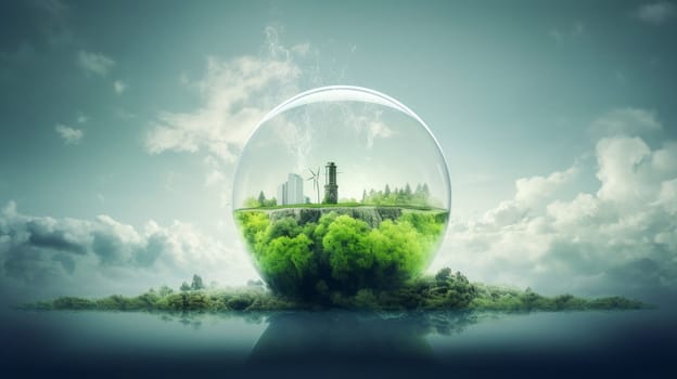 Renewable energy. Environmental protection, renewable, sustainable energy sources. The problem of environmental pollution. The green world map is depicted on a light bulb symbolizing green energy. Renewable energy that matters to the world.