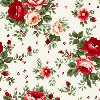 Seamless pattern, tileable floral country holiday print with roses, dots and flowers for wallpaper, wrapping paper, scrapbook, fabric and polka dot roses product design idea