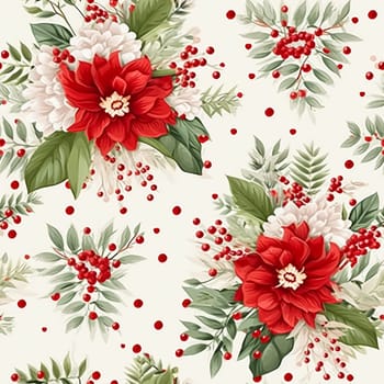 Seamless pattern, tileable Christmas holiday floral country dots print, English countryside flowers for wallpaper, wrapping paper, scrapbook, fabric and product design motif