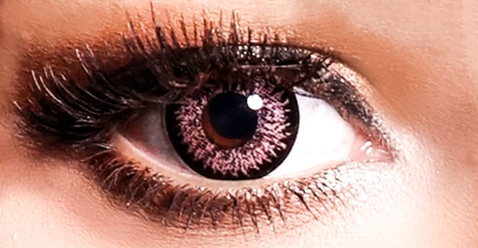 Close up image of healthy human woman eye with women eyelashes for multimedia content