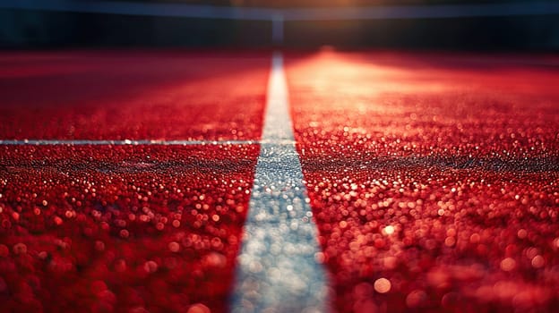 Close-up of red flooring on a tennis court or stadium. Ground level shot.