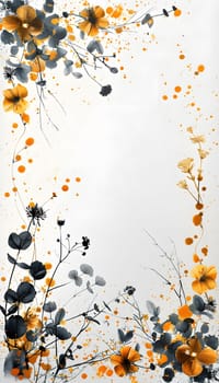 A beautiful art piece depicting yellow and black flowers on a white background, showcasing the delicate petals and natural beauty of botany